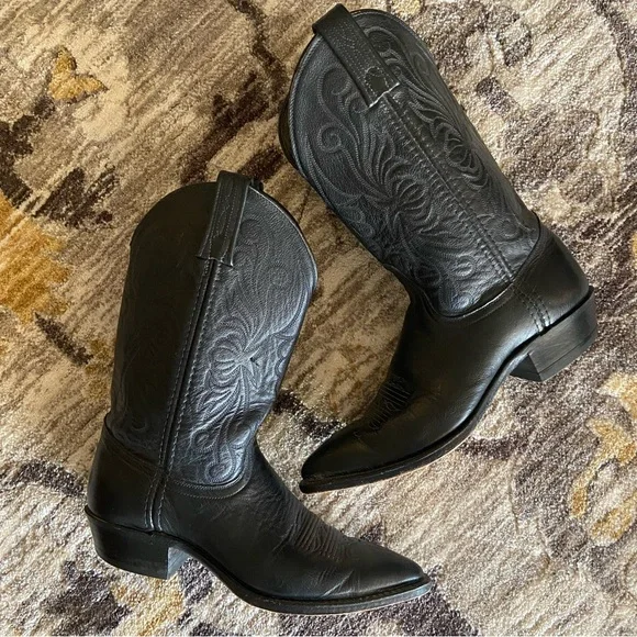 DAN POST Black Leather Cowboy Boots Western Pointy Toe Coastal Cowgirl - Picture 3 of 10